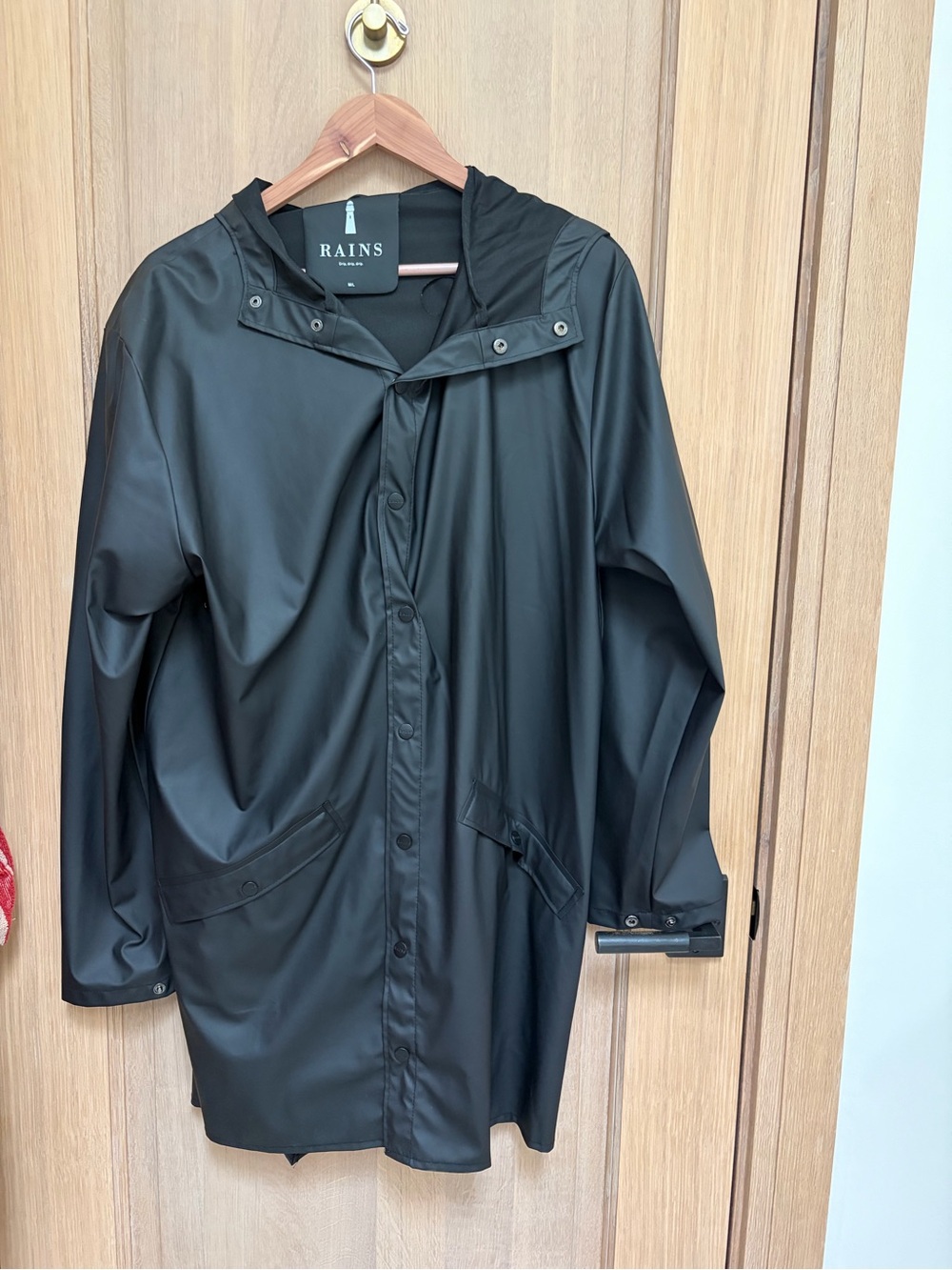 RAINS Black Long Hooded Waterproof Raincoat Unisex M/L